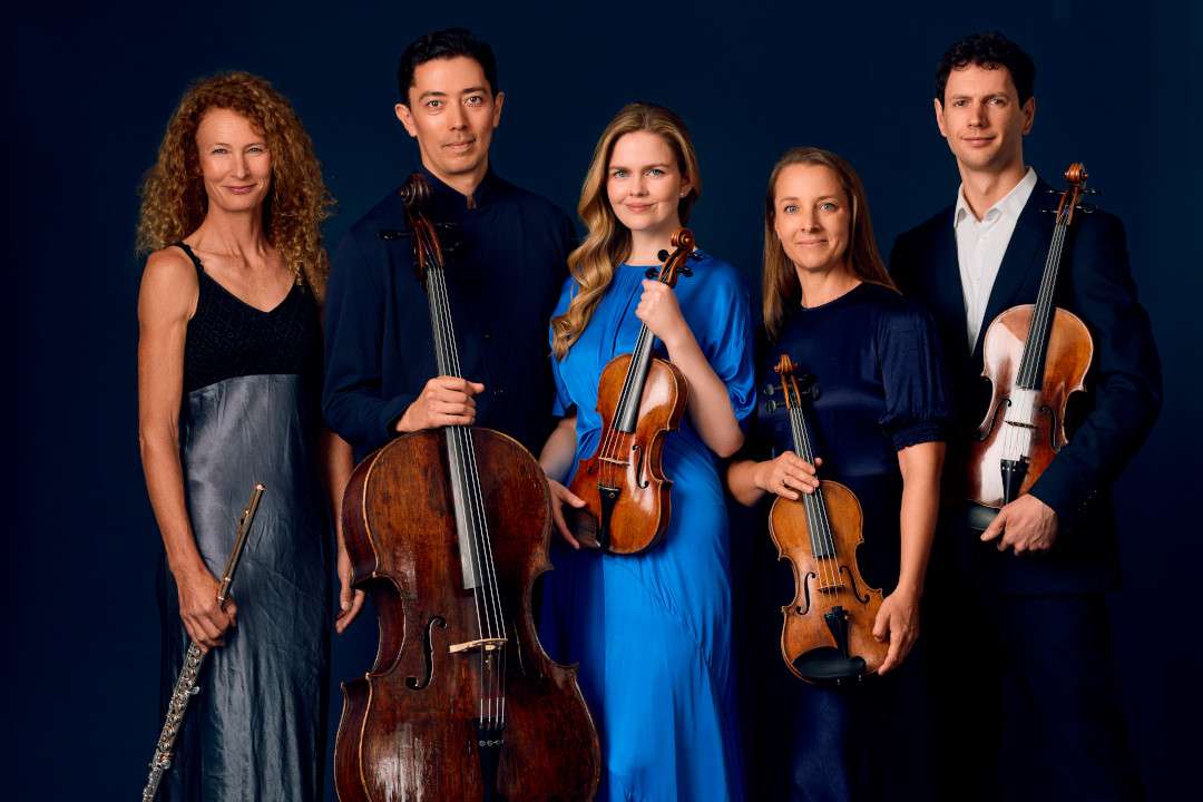 A photo of the Elouan Quartet and Bridget Douglas.